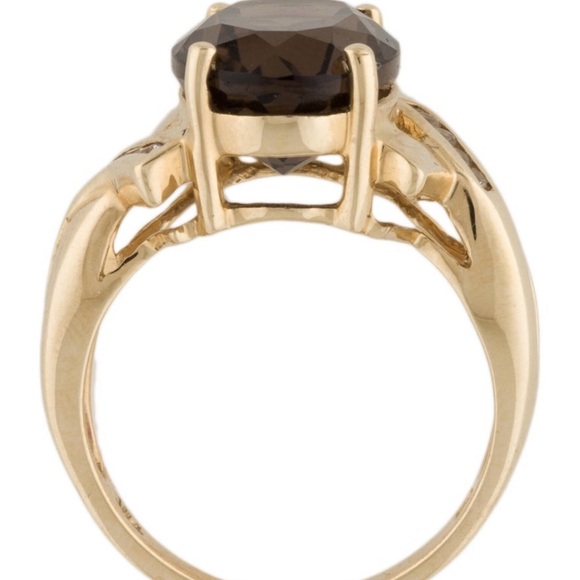 Elegant 14k 5.03ct Smoky Quartz and Topaz Cocktail Ring Size 7 - Picture 5 of 6
